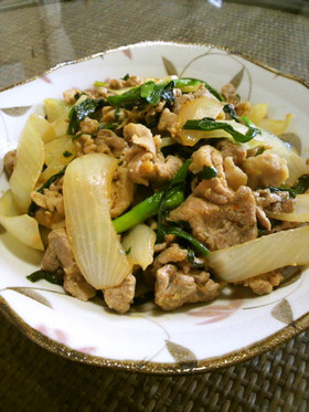ご飯に!豚肉とにら玉ねぎのピリ辛味噌炒め